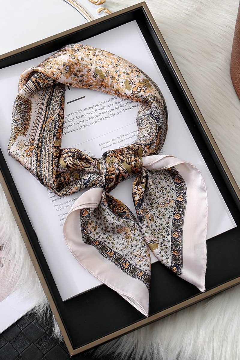 Vintage Paisley Silky Square Scarf - Desert Sunday