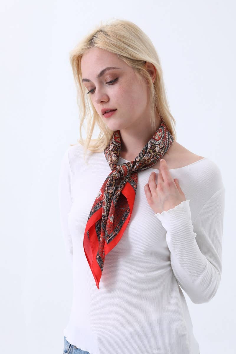 Vintage Paisley Silky Square Scarf - Desert Sunday