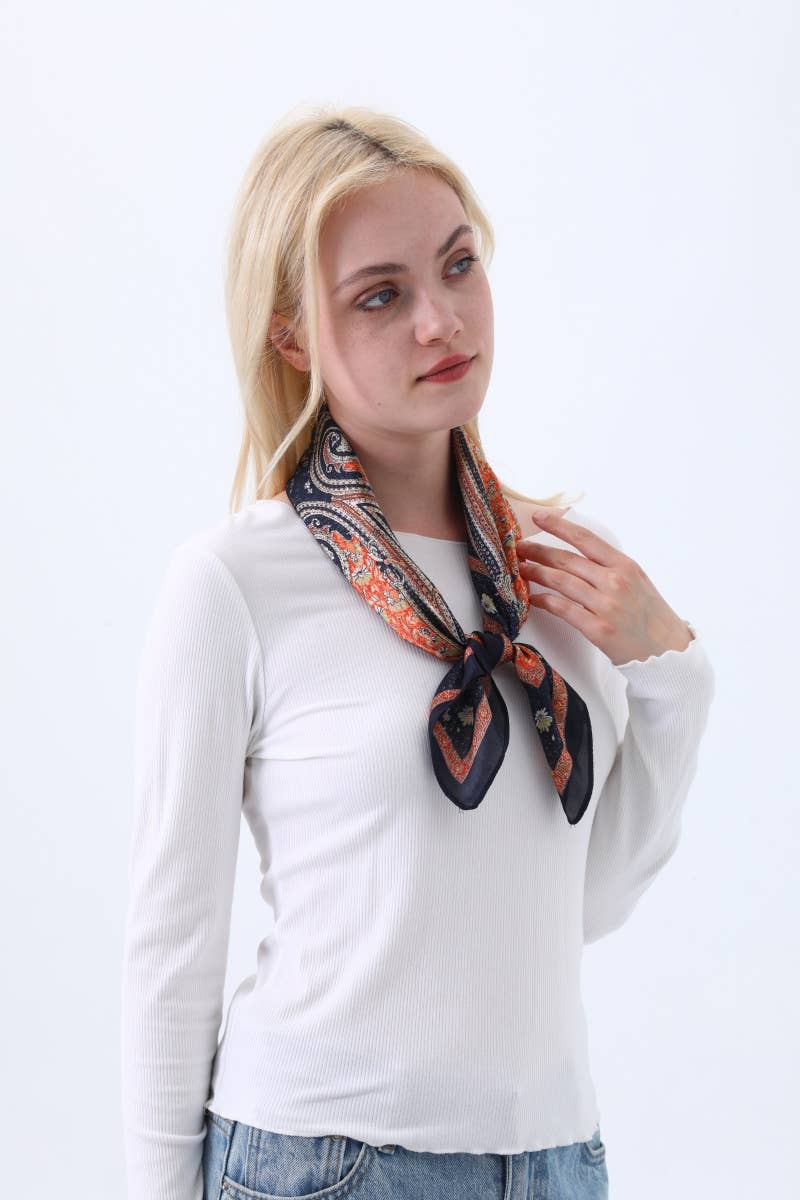 Vintage Paisley Silky Square Scarf - Desert Sunday