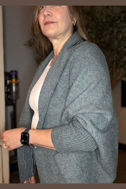 Welcome Home Gray Wrap Cardigan - Desert Sunday