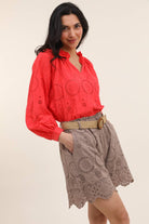 100% Cotton Eyelet Escape Cotton Shorts - Desert Sunday