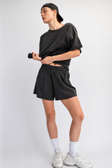 Comfort Washed Cotton Shorts Set in Black