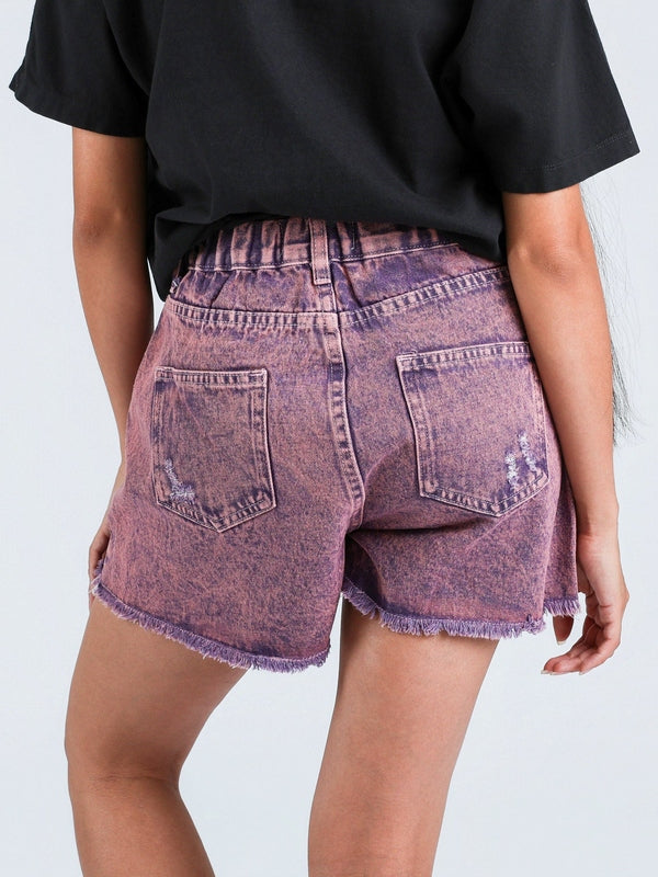 Canyon Fade Denim Shorts in Purple