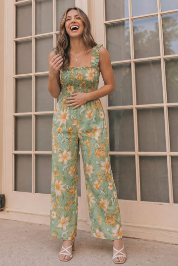 Party Ready Jumpsuit in Green Floral Bliss