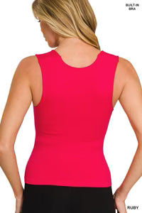 U neck Seamless Cropped Tank in Red