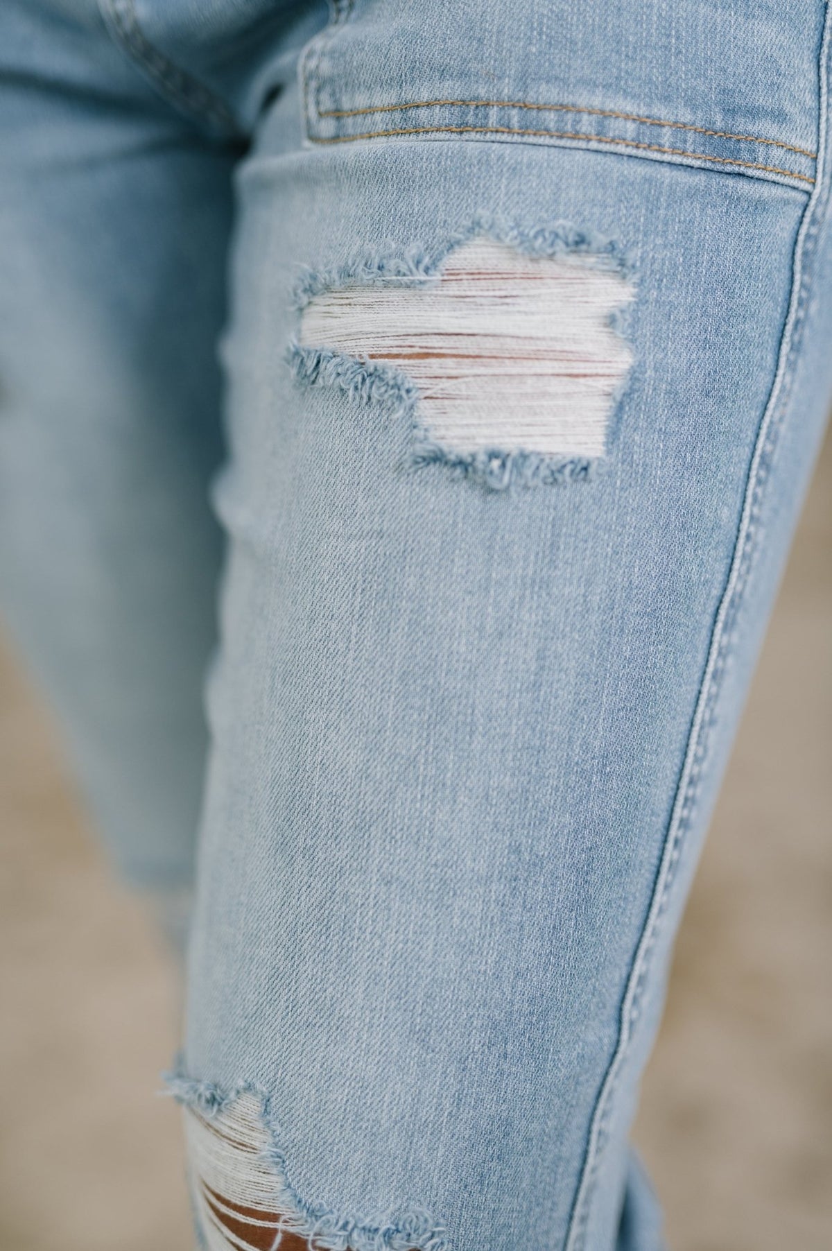 Aiden High Rise Patch Pocket Distressed Boyfriend Jeans - Desert Sunday