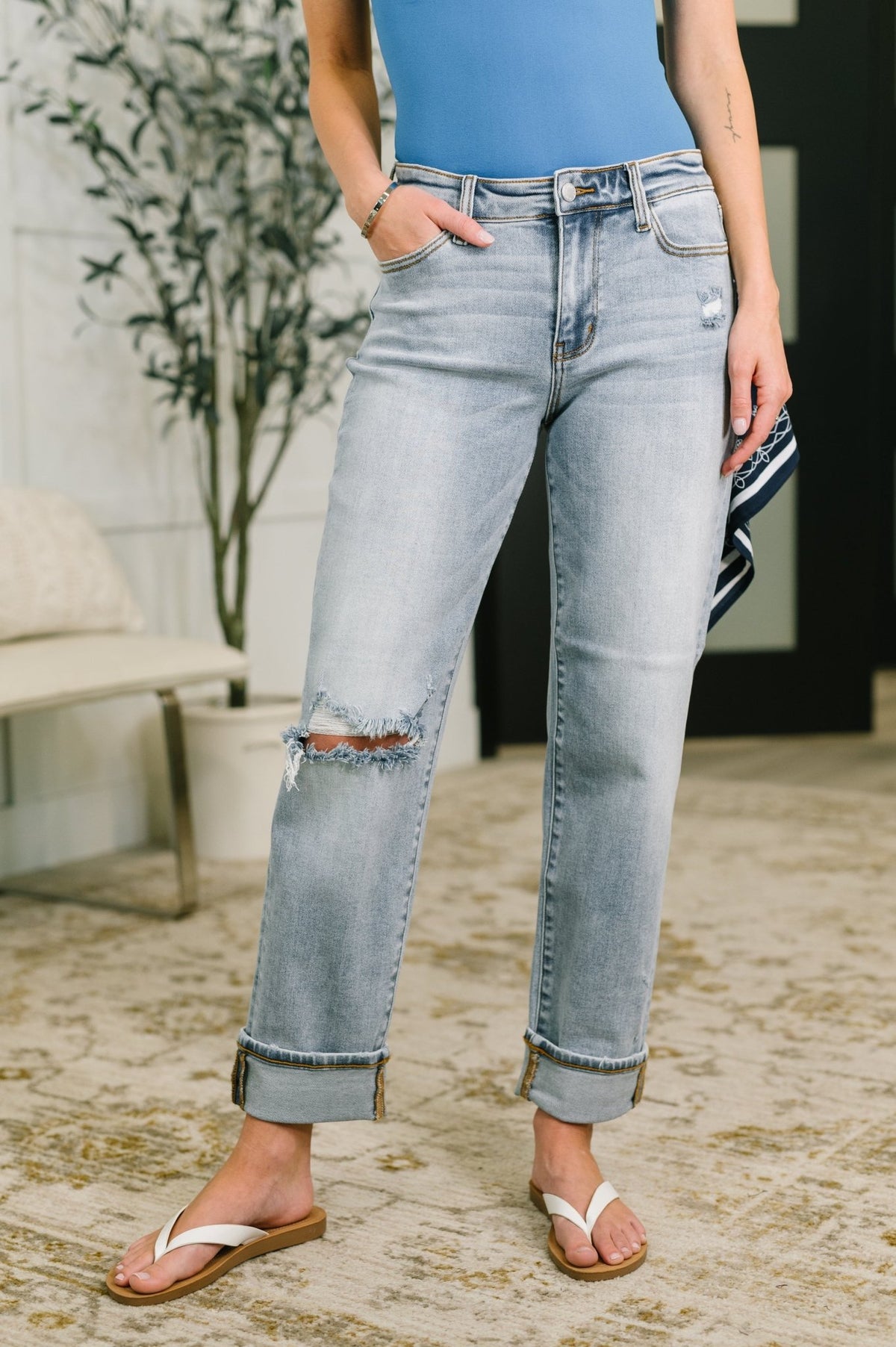 Alex Mid Rise Boyfriend Jean with Bandana Loop - Desert Sunday