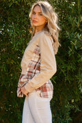 And The Why Full Size Double Layered Plaid Contrast Sweatshirt - Desert Sunday