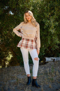 And The Why Full Size Double Layered Plaid Contrast Sweatshirt - Desert Sunday