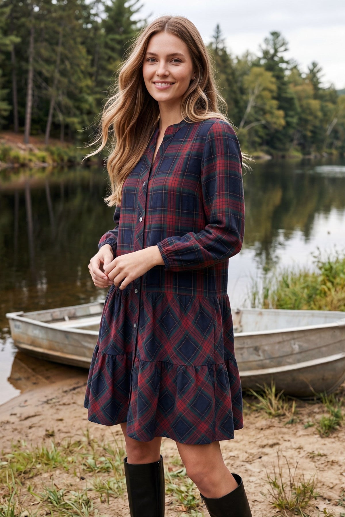 Autumn at the Lake Plaid Mini Dress - Desert Sunday