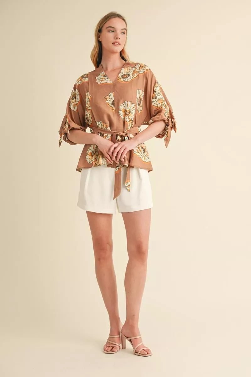 Autumn Bloom Tie-Waist Blouse - Desert Sunday