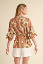 Autumn Bloom Tie-Waist Blouse - Desert Sunday