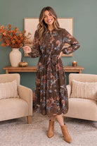 Autumn Garden Floral Midi Dress - Desert Sunday