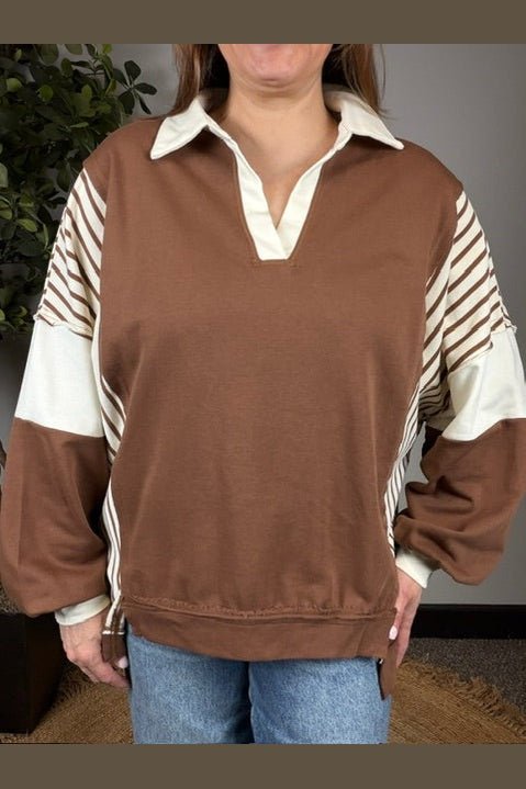 Back to School Color Block Pullover in Mocha - Desert Sunday
