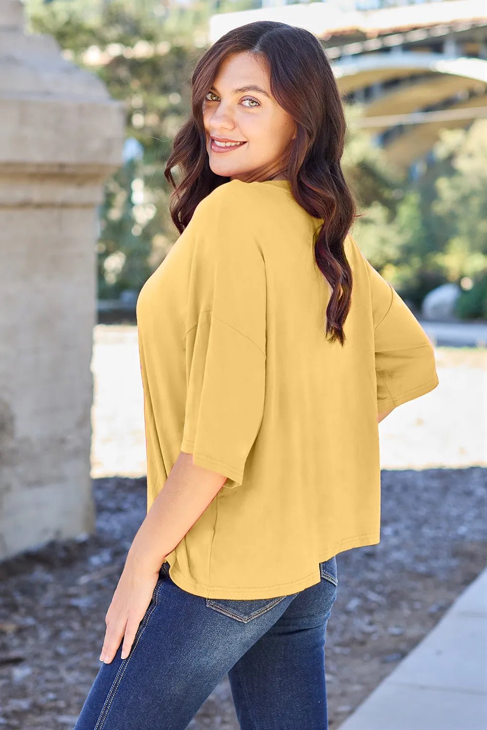 Basic Bae Bamboo Full Size Round Neck Drop Shoulder T-Shirt - Desert Sunday
