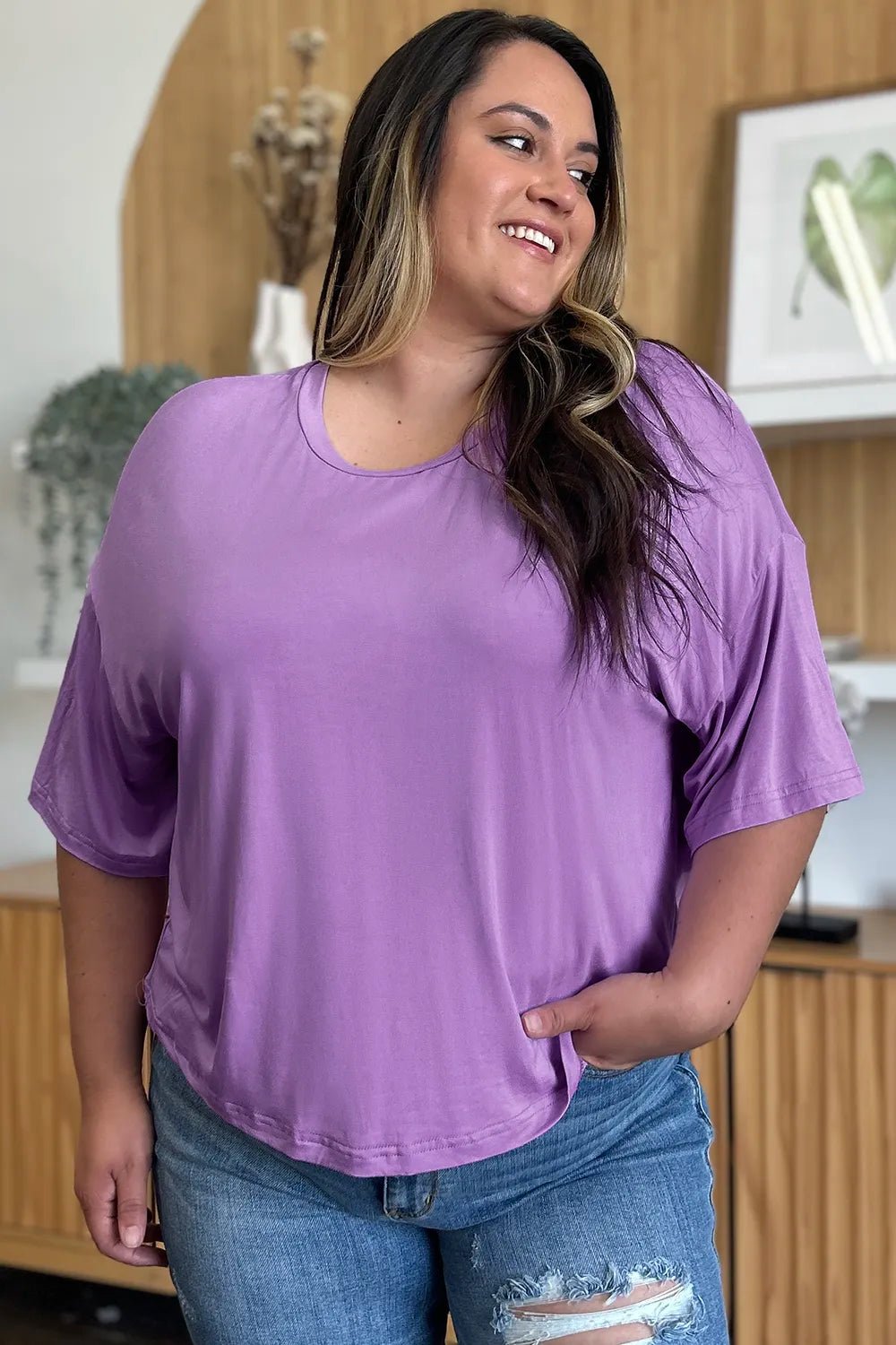 Basic Bae Bamboo Full Size Round Neck Drop Shoulder T-Shirt - Desert Sunday