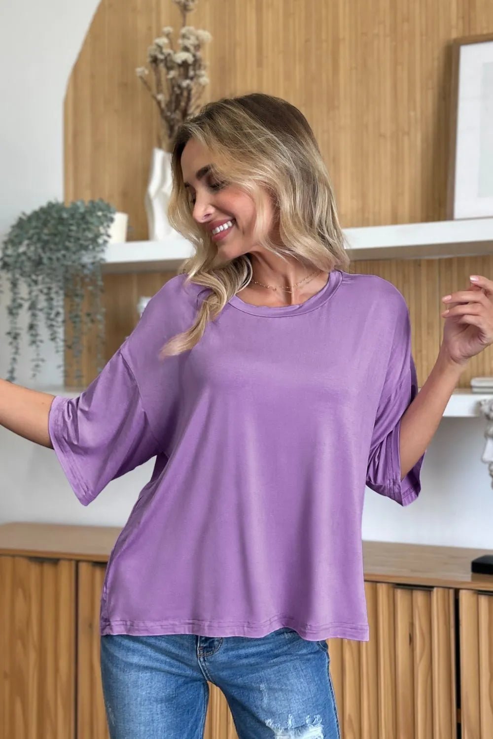 Basic Bae Bamboo Full Size Round Neck Drop Shoulder T-Shirt - Desert Sunday
