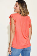 Basic Bae Full Size Bamboo Notched Ruffled Short Sleeve T-Shirt - Desert Sunday
