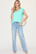 Basic Bae Full Size Bamboo Notched Ruffled Short Sleeve T-Shirt - Desert Sunday