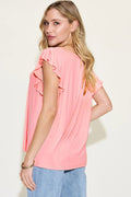 Basic Bae Full Size Bamboo Notched Ruffled Short Sleeve T-Shirt - Desert Sunday