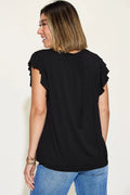 Basic Bae Full Size Bamboo Notched Ruffled Short Sleeve T-Shirt - Desert Sunday