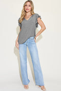 Basic Bae Full Size Bamboo Notched Ruffled Short Sleeve T-Shirt - Desert Sunday