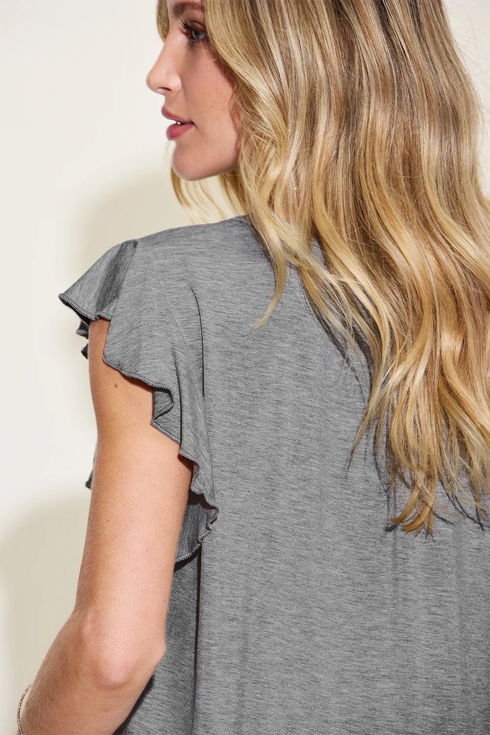 Basic Bae Full Size Bamboo Notched Ruffled Short Sleeve T-Shirt - Desert Sunday
