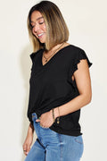 Basic Bae Full Size Bamboo Notched Ruffled Short Sleeve T-Shirt - Desert Sunday