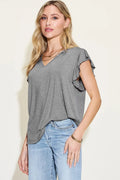 Basic Bae Full Size Bamboo Notched Ruffled Short Sleeve T-Shirt - Desert Sunday