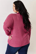 Basic Bae Full Size Ribbed Half Button Long Sleeve High-Low T-Shirt - Desert Sunday