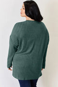Basic Bae Full Size Ribbed Half Button Long Sleeve High-Low T-Shirt - Desert Sunday