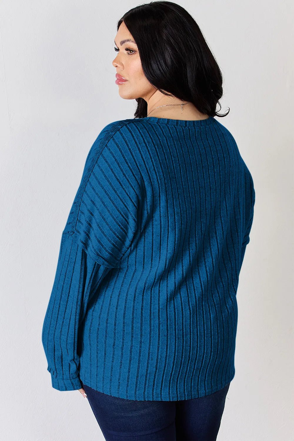 Basic Bae Full Size Ribbed Half Button Long Sleeve T-Shirt - Desert Sunday
