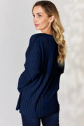Basic Bae Full Size Ribbed Half Button Long Sleeve T-Shirt - Desert Sunday