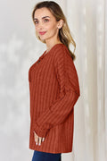 Basic Bae Full Size Ribbed Half Button Long Sleeve T-Shirt - Desert Sunday
