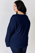 Basic Bae Full Size Ribbed Half Button Long Sleeve T-Shirt - Desert Sunday