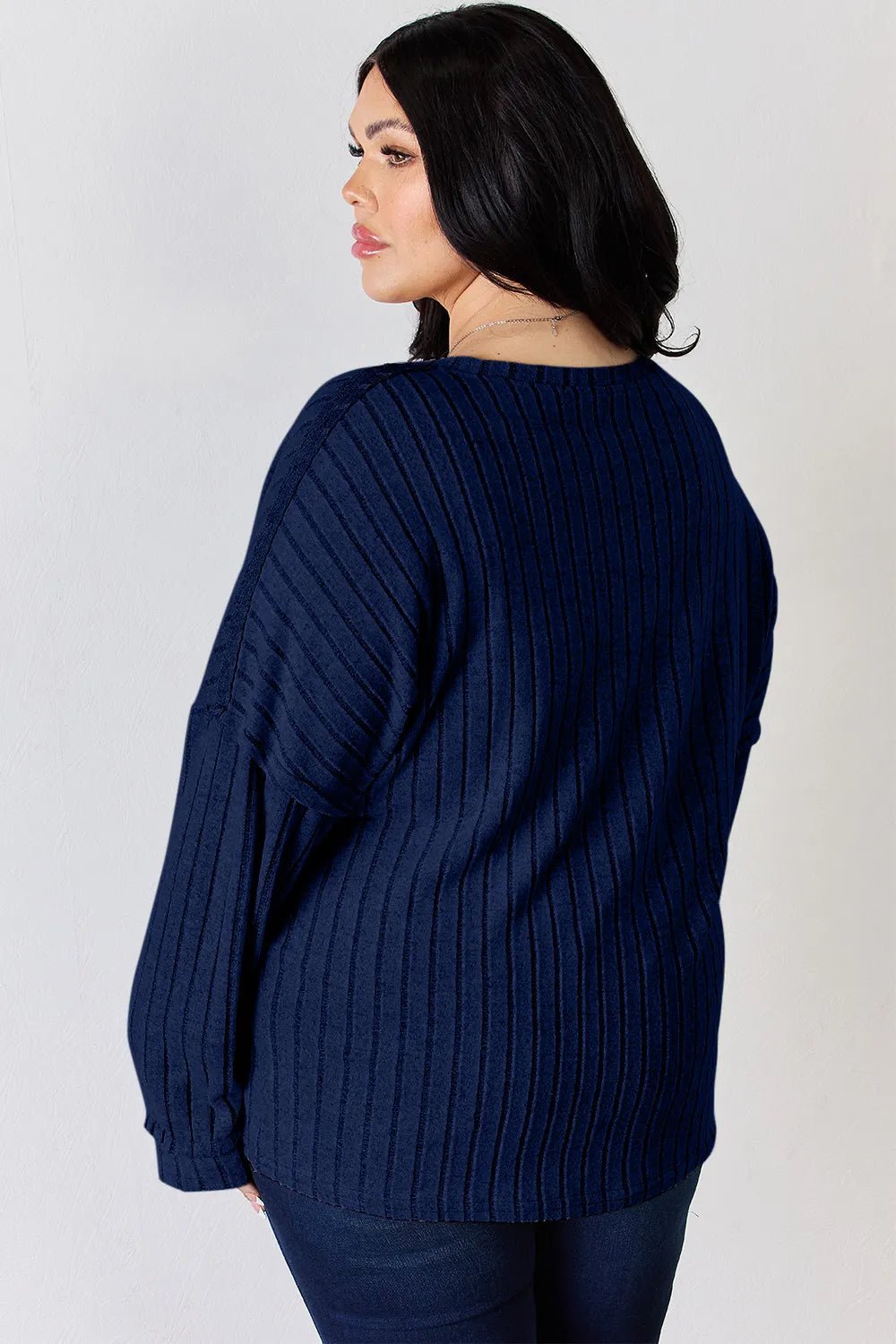 Basic Bae Full Size Ribbed Half Button Long Sleeve T-Shirt - Desert Sunday