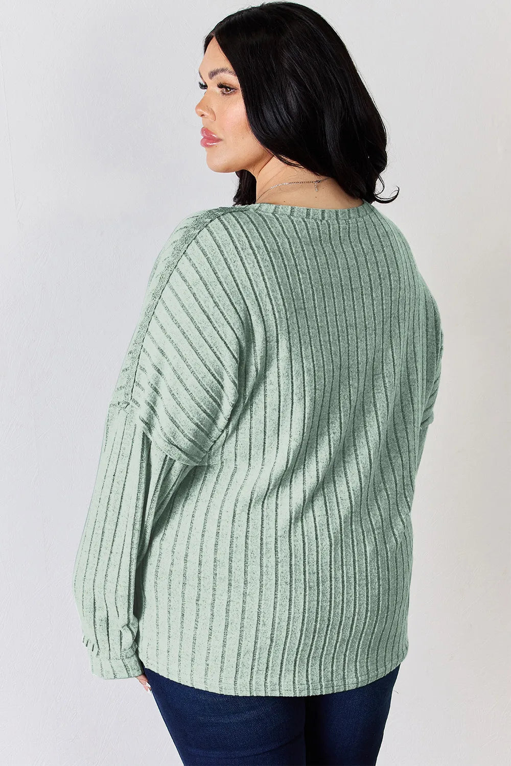 Basic Bae Full Size Ribbed Half Button Long Sleeve T-Shirt - Desert Sunday