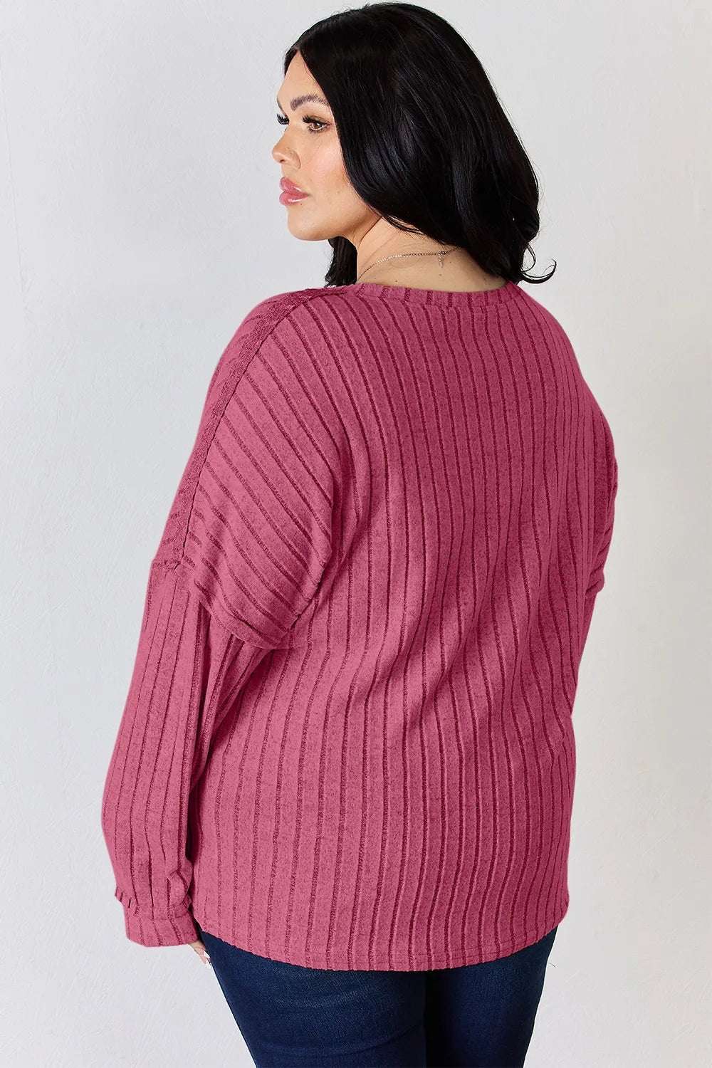 Basic Bae Full Size Ribbed Half Button Long Sleeve T-Shirt - Desert Sunday