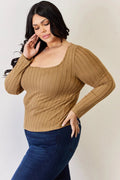 Basic Bae Full Size Ribbed Long Sleeve T-Shirt - Desert Sunday