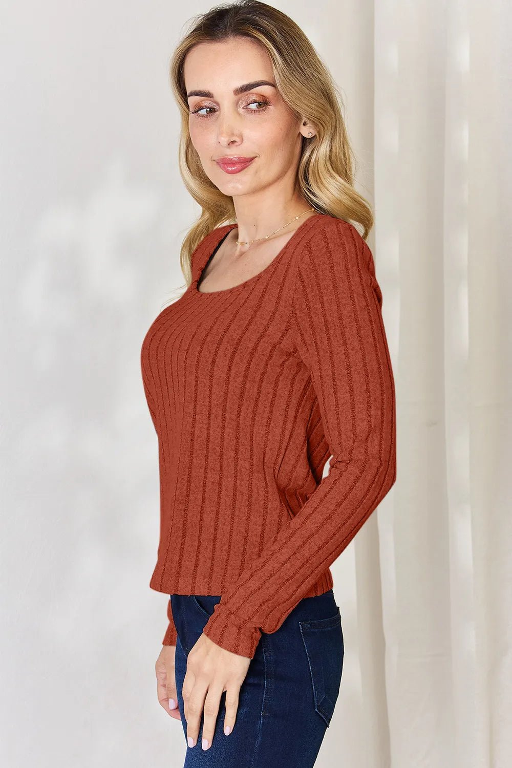 Basic Bae Full Size Ribbed Long Sleeve T-Shirt - Desert Sunday