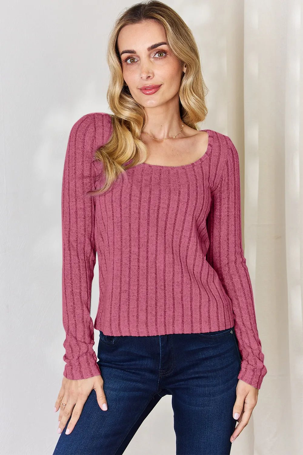 Basic Bae Full Size Ribbed Long Sleeve T-Shirt - Desert Sunday