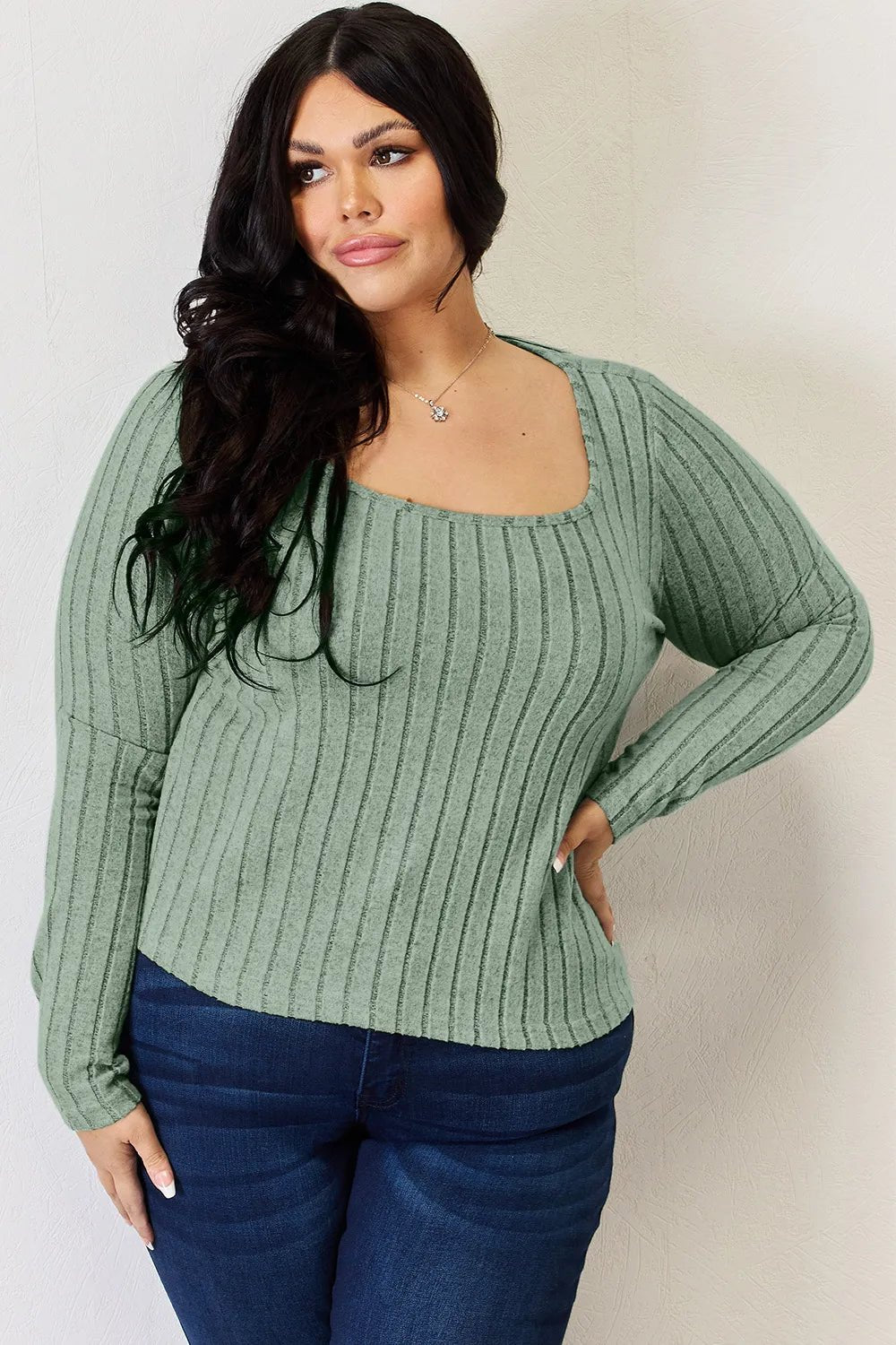 Basic Bae Full Size Ribbed Long Sleeve T-Shirt - Desert Sunday