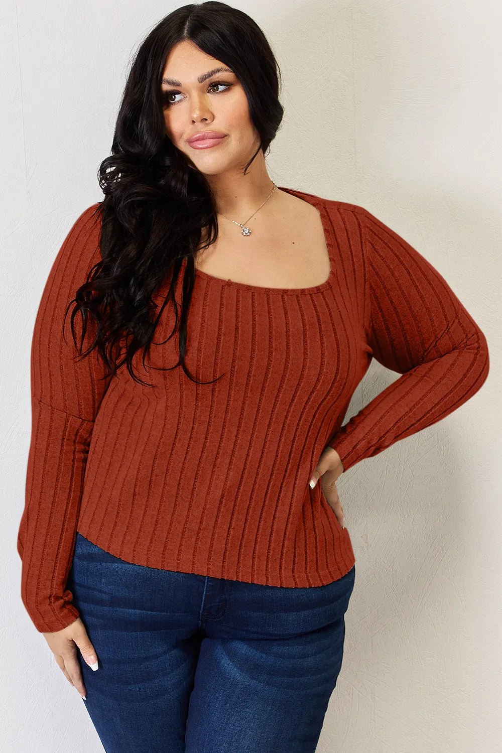 Basic Bae Full Size Ribbed Long Sleeve T-Shirt - Desert Sunday