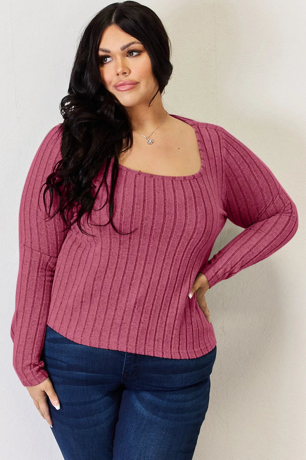 Basic Bae Full Size Ribbed Long Sleeve T-Shirt - Desert Sunday
