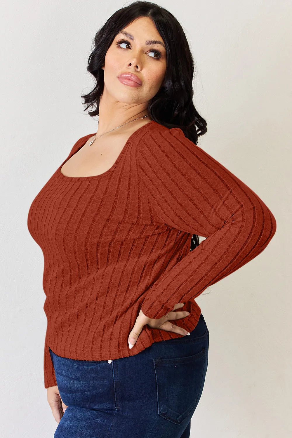 Basic Bae Full Size Ribbed Long Sleeve T-Shirt - Desert Sunday