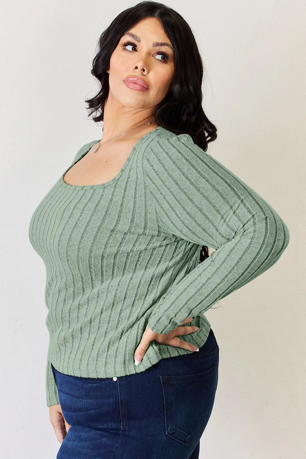 Basic Bae Full Size Ribbed Long Sleeve T-Shirt - Desert Sunday