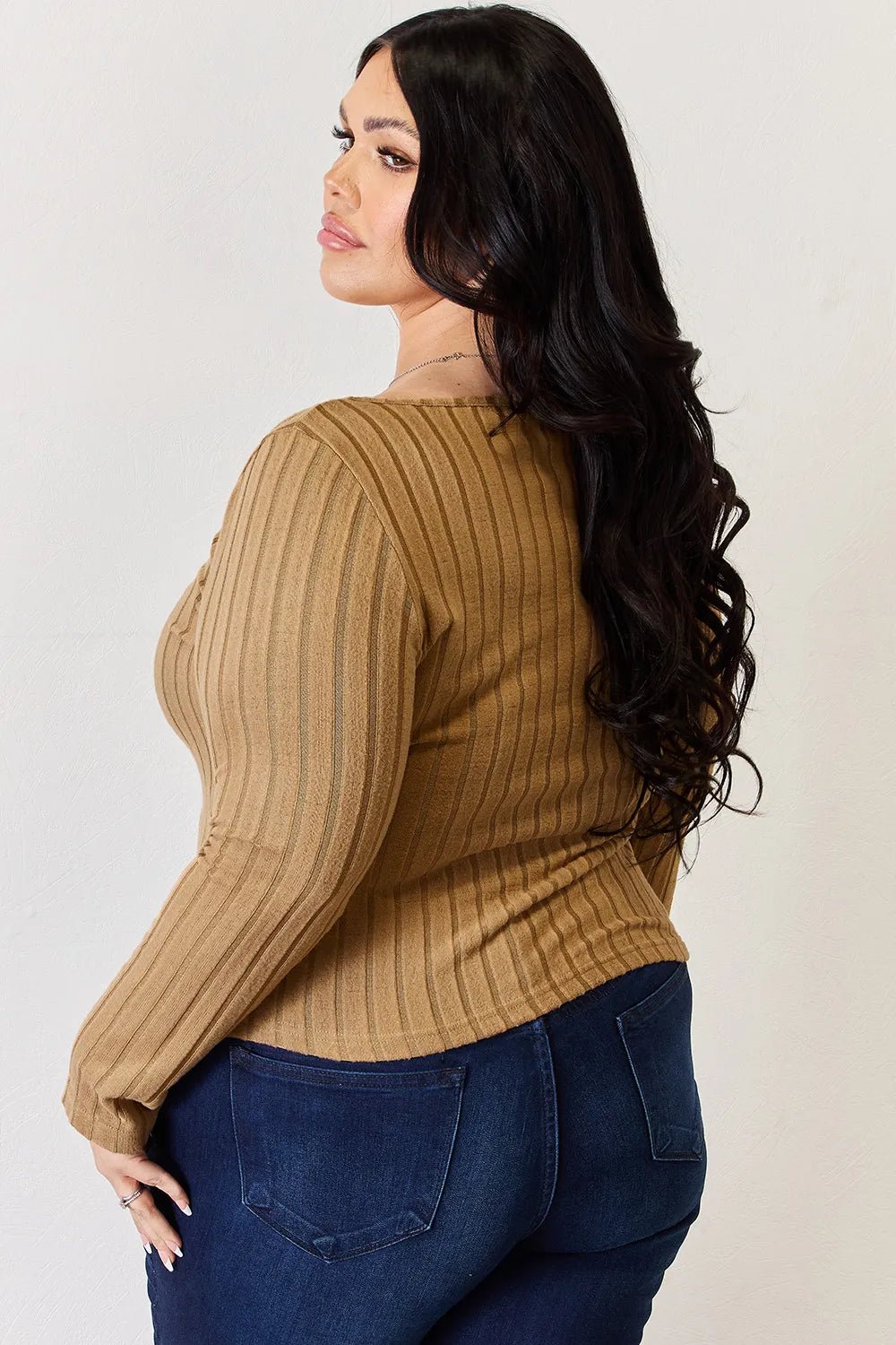 Basic Bae Full Size Ribbed Long Sleeve T-Shirt - Desert Sunday