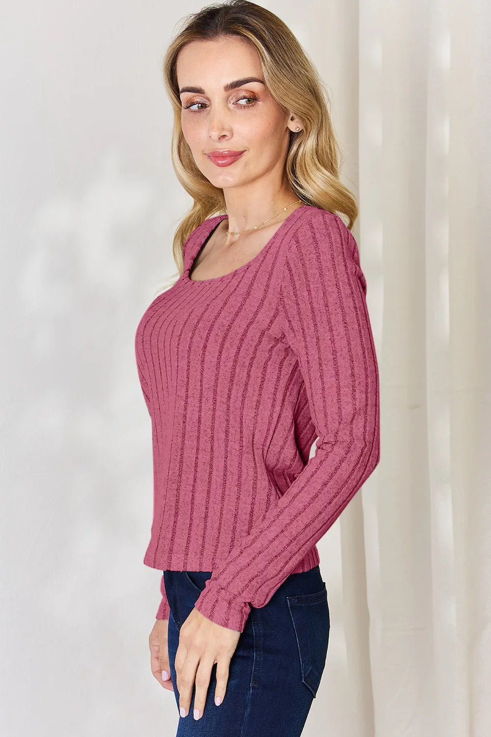 Basic Bae Full Size Ribbed Long Sleeve T-Shirt - Desert Sunday