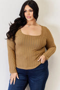 Basic Bae Full Size Ribbed Long Sleeve T-Shirt - Desert Sunday