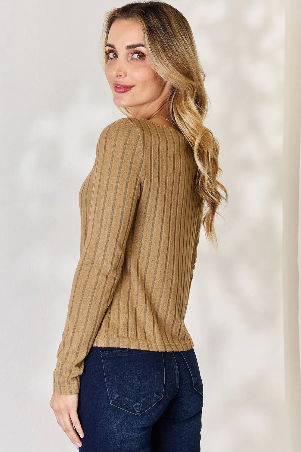 Basic Bae Full Size Ribbed Long Sleeve T-Shirt - Desert Sunday
